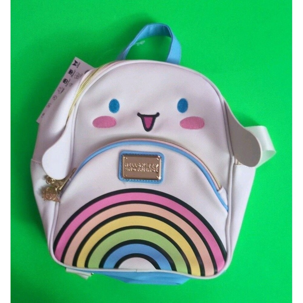 Hello Kitty and Friends Rainbow Mini Backpack Faux Leather Zip White/Blue